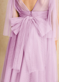 Azazie Dori Robe Demoiselle D'honneur Fillette Robe Trapèze en Tulle Rayé Rose Bonbon image7