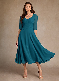 Azazie Durant Mère de la mariée Robes Robe Trapèze en Mousseline de soie Plissée Bleu Encre image2