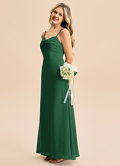 Azazie Jordyn Junior Vestido de Verde Oscuro de Gasa de Corte en A con Escote de Corazón image1