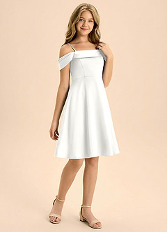 Azazie Anselie Junior Vestido de Blanco de Satén Elástico de Corte en A con Plisado image6