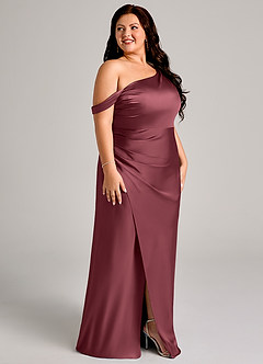 Azazie Madelyn Jurken voor bruidsmeisjes Converteerbaar Jurk van Stretch Satijn met Zeemeermin One-Shoulder Merlot image12