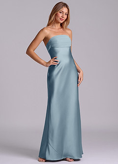 Azazie Ailanie Robes de demoiselle d'honneur Robe Fourreau en Satin extensible Sans bretelles Bleu Poussiéreux image5