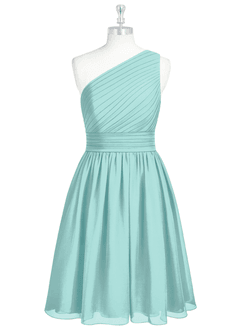 Azazie Katrina Bridesmaid Dresses Aqua A-Line One Shoulder Chiffon Dress image6