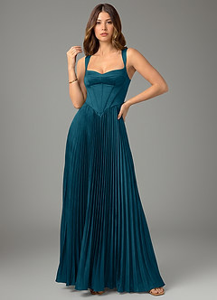 Azazie Avenelle Bridesmaid Dresses Ink Blue A-Line Corset Stretch Satin Dress image4