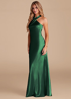 Azazie Doretta Bridesmaid Dresses Dark Green Mermaid Bow Metallic Satin Dress image4