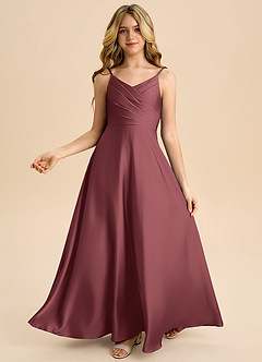 Azazie Bug Junior Abito A-Line in Raso Elasticizzato Plissettato Merlot image2