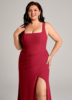 Azazie Mero Brautjungfernkleider Etui Plissee Chiffon Kleid Scharlachrot image14