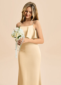 Azazie Galene Junior Syrena Satyna elastyczna Długość podłogi Młodsza druhna Sukienka image5