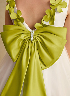 Azazie Lilli Flower Girl Dresses Ivory Lemongrass A-Line Bow Tulle Dress image6
