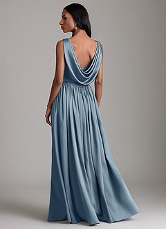 Azazie Novi Bridesmaid Dresses Dusty Blue A-Line with Pockets Stretch Satin Dress image2