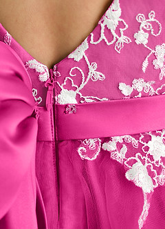Azazie Butterfly Flower Girl Dresses Fuchsia A-Line Lace Dress image5