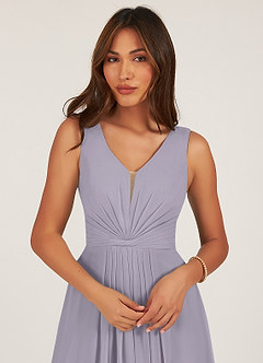 Azazie Gina Bridesmaid Dresses Fog A-Line V-Neck Pleated Chiffon Dress image15