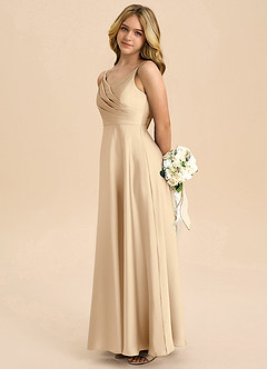 Azazie Bug Junior Linia A Pofałdowany Satyna elastyczna Długość podłogi Młodsza druhna Sukienka image7