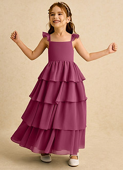 Azazie Boba vestidos de niña de las flores Vestido de Mora de Gasa de Corte En A con Escote Cuadrado image3