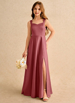 Azazie Makani Girls Formal Jurken voor bloemenmeisjes A-Lijn Jurk van Mat Satijn Sweetheart Halslijn Antieke Roos image1