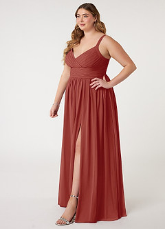 Azazie Chanel Bridesmaid Dresses Terracotta A-Line Pleated Chiffon Dress image10