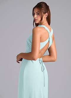 Azazie Evadne Abiti da Damigella Abito Tubino in Chiffon Plissettato Sea Glass image7
