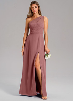 Azazie Phaedra Bridesmaid Dresses Desert Rose A-Line One Shoulder Chiffon Dress image1