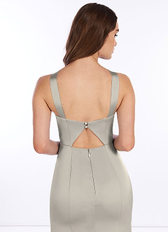 Azazie Elana Final Sale Agave Mermaid Side Slit Stretch Satin Dress image11