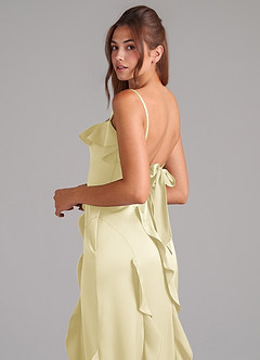 Azazie Malia Final Sale Dusty Blue A-Line Side Slit Stretch Satin Dress image2