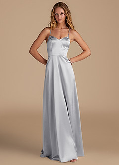 Azazie Mei Bridesmaid Dresses Silver A-Line Sweetheart Neckline Metallic Satin Dress image1