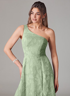 Azazie Ellianna Bridesmaid Dresses Dusty Sage A-Line One Shoulder Floral Burnout Dress image6