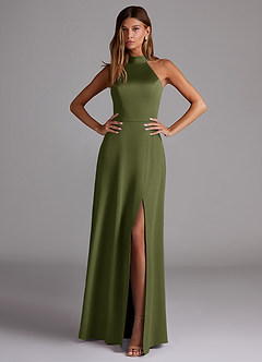 Azazie Myra Brautjungfernkleider A-Linie Seitliche Cut-Outs Stretch-Satin Kleid Olivgrün image3
