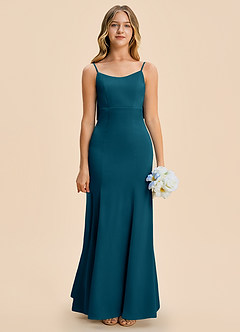 Azazie Lioren Junior Ink Blue Sheath Bow Stretch Satin Dress image5