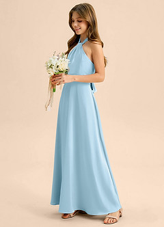 Azazie Beah Junior Robe Trapèze en Satin extensible Plissée Bleu Ciel image7