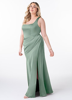 Azazie Mero Bridesmaid Dresses Agave Mermaid Pleated Stretch Satin Dress image7