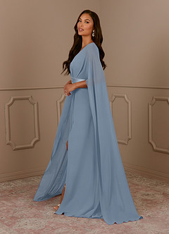 Azazie Isa Mother of the Bride Dresses Dusty Blue A-Line V-Neck Pleated Chiffon Dress image2