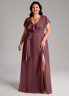 Azazie Lainey Robes de demoiselle d'honneur Robe Trapèze en Mousseline de soie avec poches Sangria image10
