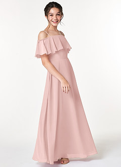Azazie Maggie Junior Robe Trapèze en Mousseline de soie Épaule décolletée Rose Poudré image4