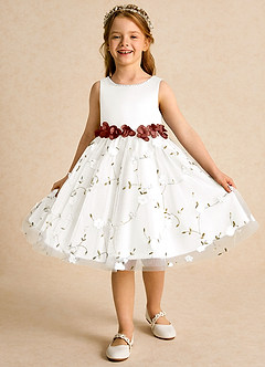 Azazie Starri Flower Girl Dresses Ivory Auburn Ball-Gown Beaded Matte Satin Dress image4