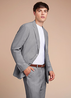 front Gavin Grey Striped Seersucker Trousers Suit