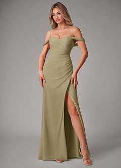 Azazie Haisley Bridesmaid Dresses Moss Green Sheath Off the Shoulder Chiffon Convertible Dress image5
