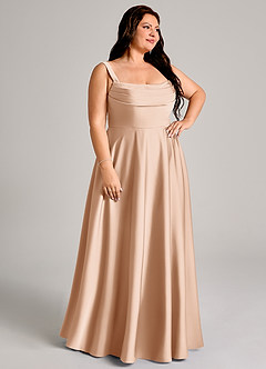 Azazie Shaude Bridesmaid Dresses English Rose A-Line Pleated Stretch Satin Dress image3