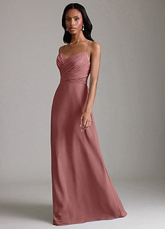 Azazie Kali Brautjungfernkleider Eine Linie Plissee Chiffon Kleid Wüstenrose image6