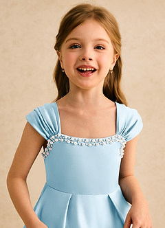 Azazie Yosemite Robe Demoiselle D'honneur Fillette Robe Princesse en Mat Satiné Encolure en Forme de Cœur Bleu Ciel image7