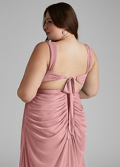 Azazie Jesaphine Vestidos de damas de honor Vestido de Rosa Polvorienta de Malla de Corte Recto con Fruncido image7