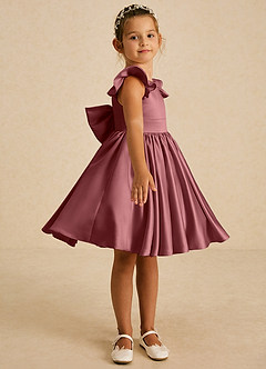 Azazie Tootsie Flower Girl Dresses Amethyst A-Line Bow Matte Satin Dress image4