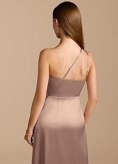 Azazie Trina Brautjungfernkleider A-Linie One-Shoulder Metallischer Satin Kleid Taupe image2