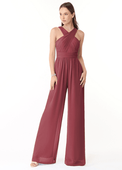 Azazie Berdie Robes de demoiselle d'honneur Combinaison en Mousseline de soie Dos nu Merlot image1