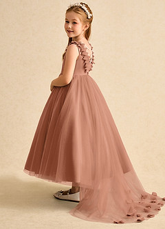 Azazie Lorita Robe Demoiselle D'honneur Fillette Robe Trapèze en Tulle Perlé Bronze image3