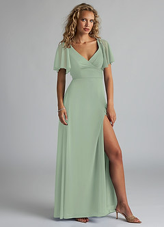 Azazie Induh Bridesmaid Dresses Dusty Sage A-Line Flutter V-neck Mesh Dress image3
