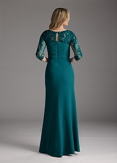 Azazie Margene Venta Final Vestido de Dusty Blue de Crepé elástico de Recto con Encaje image6