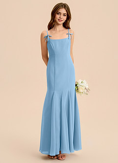 Azazie Evey Junior Vestido de Azul Acero de Gasa de Corte Sirena con Plisado image1