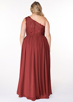 Azazie Demi Bridesmaid Dresses Rust A-Line One Shoulder Chiffon Dress image12