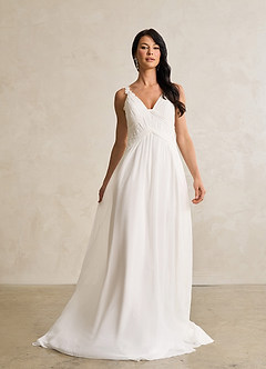 Azazie Ramona Final Sale Diamond White A-Line Scoop Sequins Chiffon Dress image3