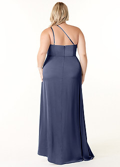Azazie Maron Robes de demoiselle d'honneur Robe Trapèze en Satin extensible Epaule unique Bleu Orageux image8